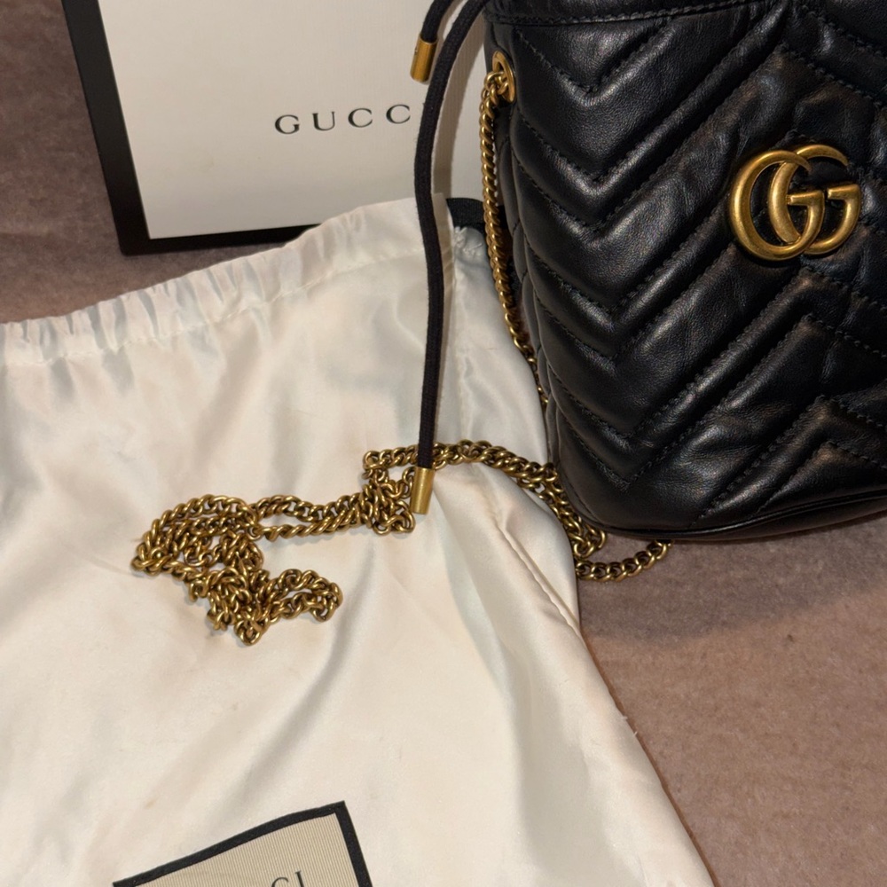 Gucci Black Chevron Crossbody Bag with Gold Chain